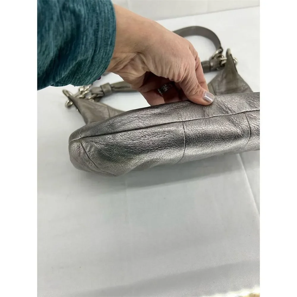 Coach Women's Kristin Metallic Silver Leather Hobo Bag Crossbody Flawed